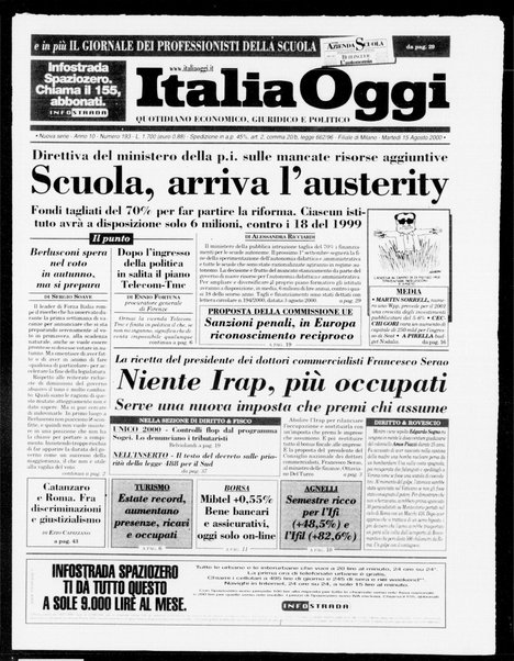 Italia oggi : quotidiano di economia finanza e politica